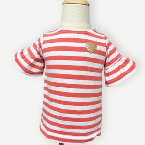 Carter’s Girls Kids Striped Flutter Sleeve Heart Detail T-Shirt Top. 2. 2T.